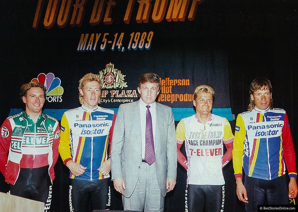 Pictured: Donald Trump at the "Tour DuPont" Awards ceremony.