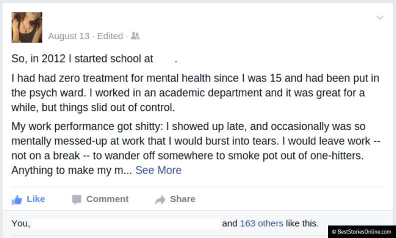 A long-form personal post by an 'alternate
account'.