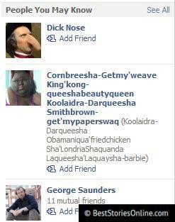 The suggested friends of a Weird Facebook user.