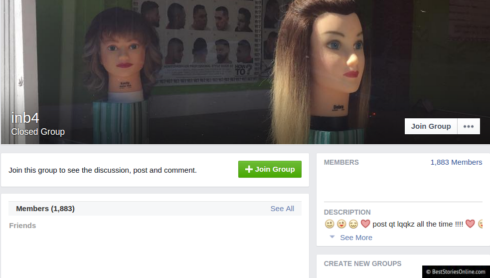 "inb4", one of many selfie/look/erotica Facebook groups, where people post
images of themselves, sometimes in ways that are against Facebook's content
policies. The members of the group have to trust each other not to report
content, or the group will be deleted. The following people administrate the group: Elizabeth Mputu, Seashell Coker, Parker Bright, Jack Collier
Maya Bayhan.