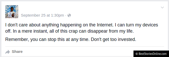 The public Facebook status of an individual without a public brand, who nevertheless has a large Facebook fan group page.